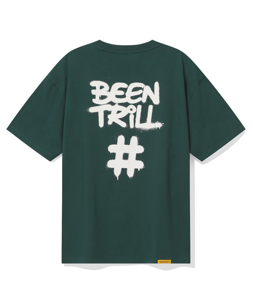 BEENTRILL Спрей Хэштег Оверсайз Футболка с коротким рукавом (Темно-зеленый)
