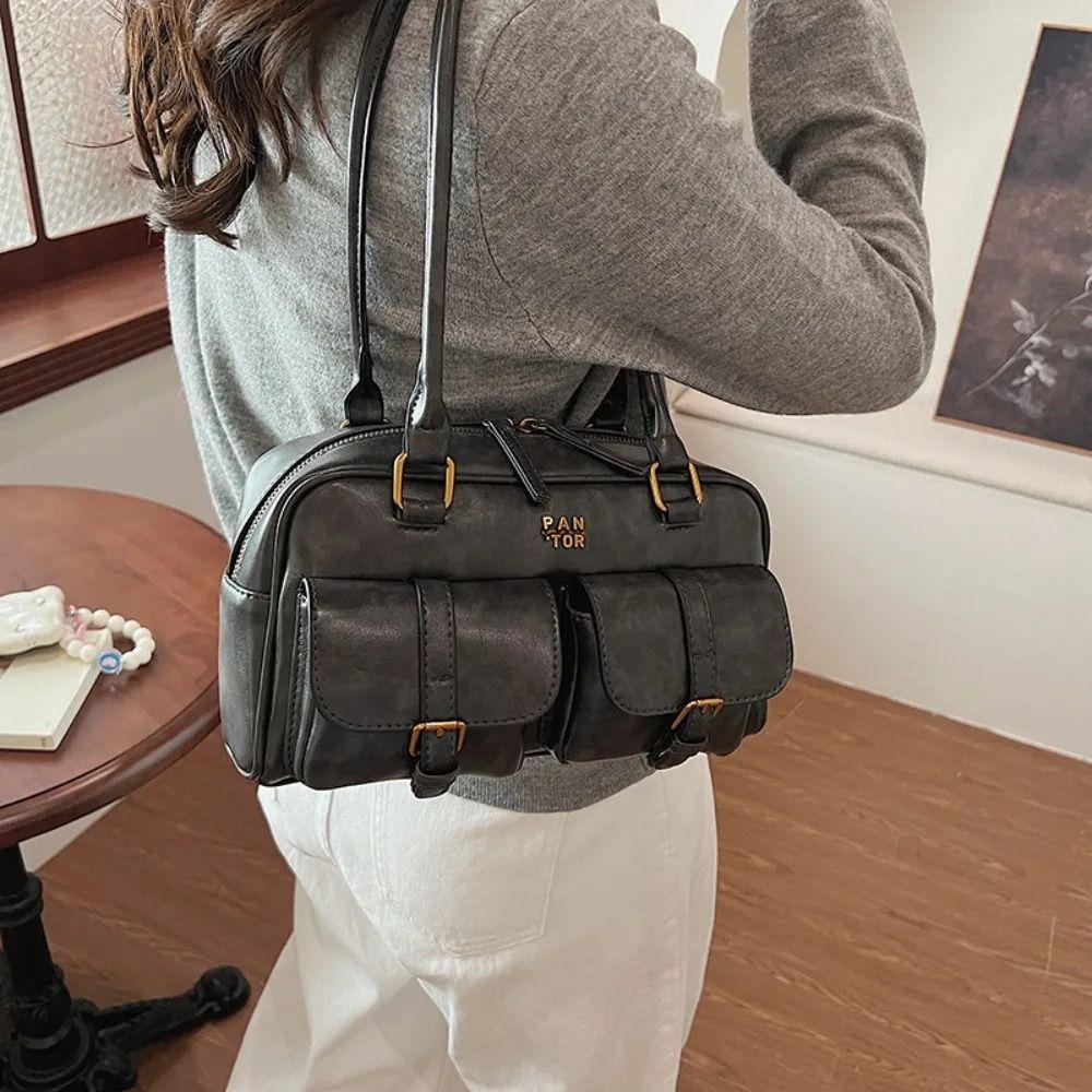 Handbag Pocket Boston Tote Bag Patent Leather Underarm Bag Simple PU Bowling Bag Outdoor