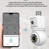 ICSEE 4K 8MP E27 Bulb WiFi камера с двумя объективами, двумя экранами, автоматическим слежением, двухсторонней аудиосвязью, цветным ночным видением, наружная камера безопасности