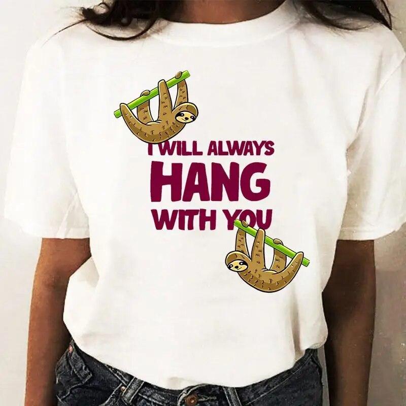 Girl Tops Sloths Koala Cartoon Pattern O-Neck Shirt Clothes For Women Ladies Anime Tshirt Oversized Tops Custom TShirt Tee-Shirt