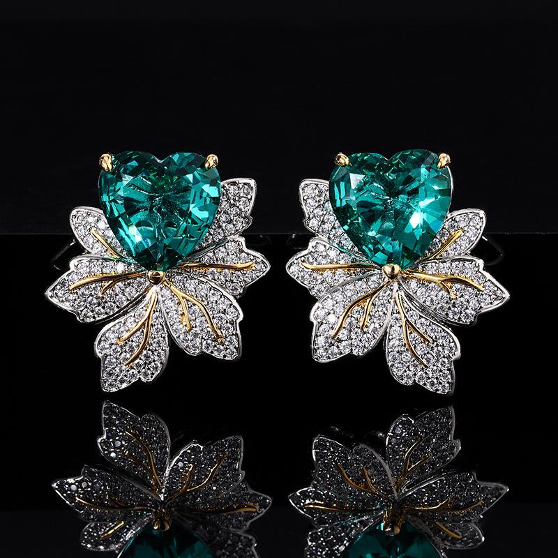 Ювелирные изделия s925 серебряные серьги-гвоздики с кристаллами в виде порошка из драгоценных камней серьги с кленовым листом новые легкие роскошные серьги-гвоздики