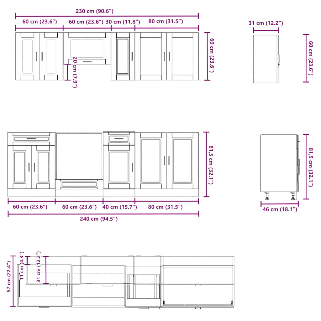 8 Piece Kitchen Cabinet Set Porto White Particleboard