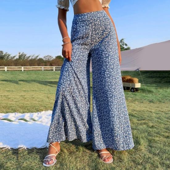 Женские брюки с высокой талией, цветочным принтом, широкие брюки в винтажном стиле, свободный крой, повседневные длинные брюки с карманами