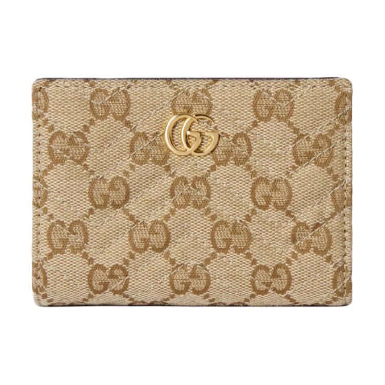 Gucci GG Marmont Generation Vintage Double G Logo GG Canvas Wallet Small Women wallet Beige Dark-Brown 773427-FAF05-9651