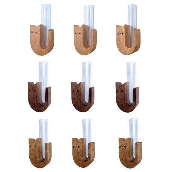 Ваза Кошачий Ус Магнит на Холодильник Деревянный Магнит на Холодильник со Стеклянной Трубкой Магнитный Контейнер для Сбора Кошачьих Усов Ваза Аксессуары для Холодильника