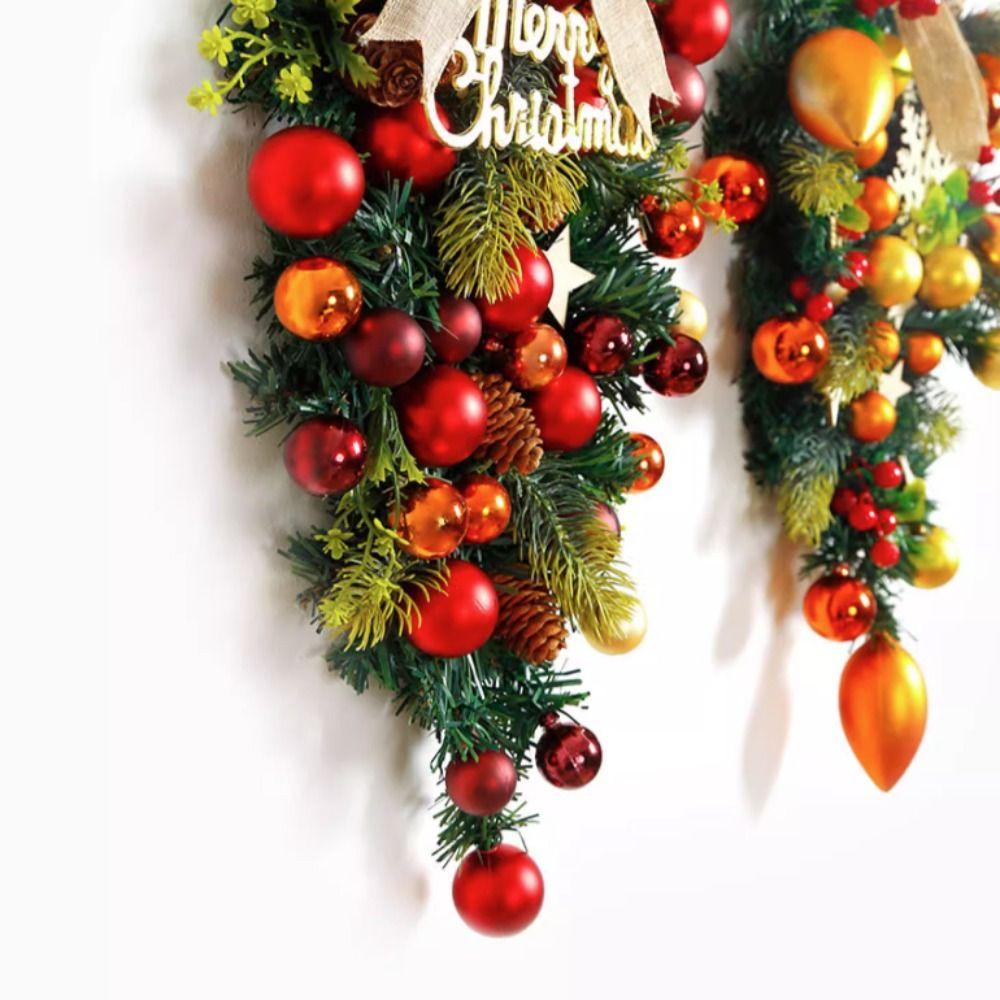 Bowknot Christmas Upside Down Tree Pendant Plastic Christmas Wreath Door Decoration Front Door