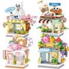 Street View Restaurant Dessert Coffee Pet Fruit Store Model Building Blocks Food House Bricks Girls Gift Toys for Kids Children