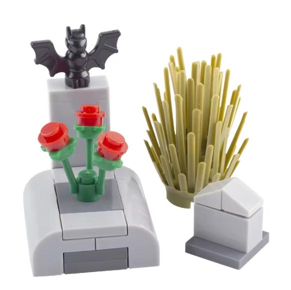 Хэллоуин Сцена Конструктор MOC Кладбище Надгробие Мышь Тыква Машина Вампирский Трон Камин Летучая мышь Свет Свеча Игрушка Подарок A040