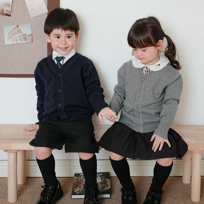 Школьная форма Детская куртка с длинными рукавами Детский свитер Кардиган Одежда для родителей и детей Вязаный кардиган для детей среднего и большого размера