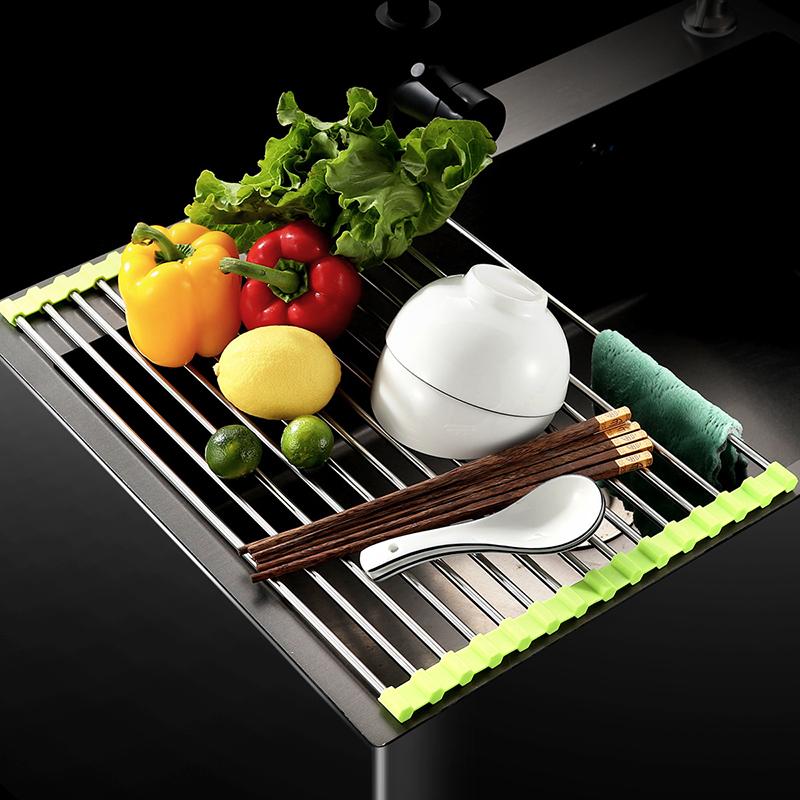 Foldable Stainless Steel Sink Drainer Heat Resistant Kitchen Countertop Storage Organizer Vegetable Dishe Water Filter Shelf