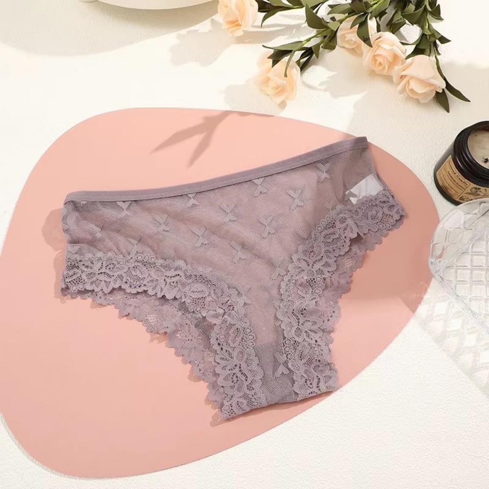 Seamless Lace Trim Briefs Transparent Women Lace Panties Breathable Sheer Mesh Underwear Girls