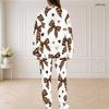 Women Plus Size White Printed Round Neck Long Sleeve Top With Pockets Long Pants Two Piece Set