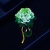 Китайский стиль Зеленый пион Брошь Женская ретро темперамент Имитация халцедона Цветочная булавка Простая и элегантная брошь Аксессуары