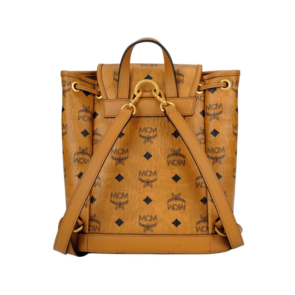 Mcm Aren Gold-Toned Brass Hardware Synthetic Leather And Cowhide Patchwork Double Shoulder Bag Mini Female Style Brown