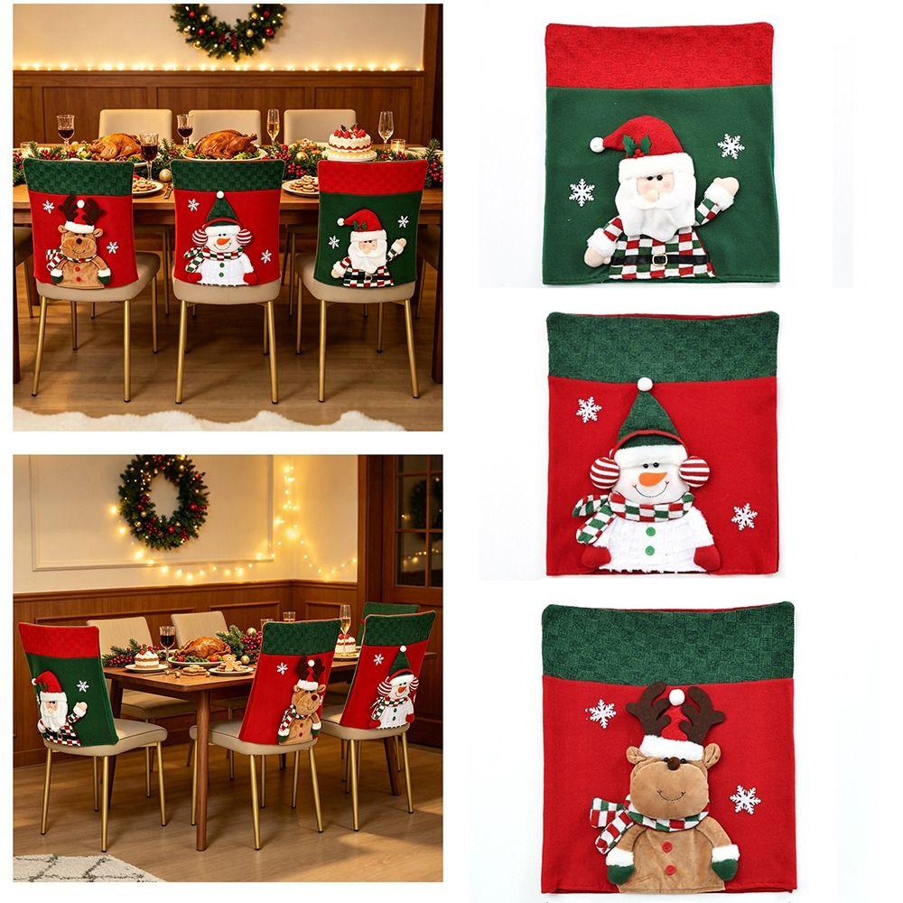 Elk Xmas Dinner Chair Seat Cover Santa Santa Claus Chair Back Cover Family Dining