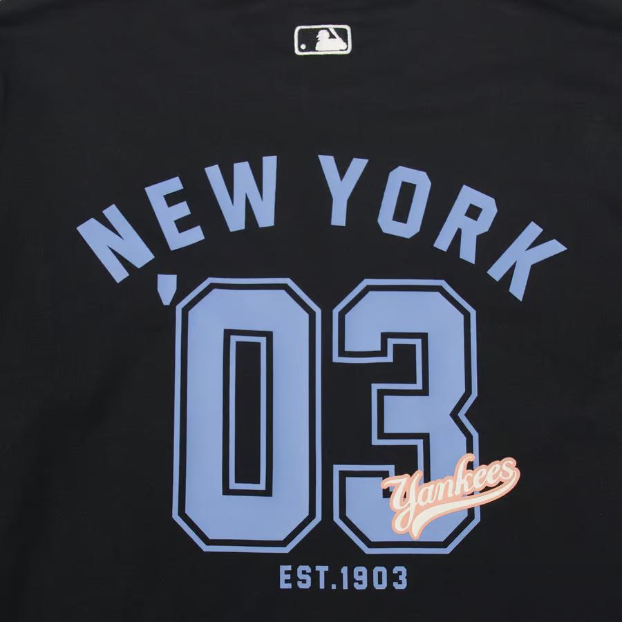 MLB Нью-Йорк Янкис Узор Свободная Футболка с коротким рукавом Унисекс Топы Черный 3ATSV0344-50BKS