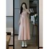 Pink square collar dress children's summer new small slim French casual temperament fairy first love long dress
