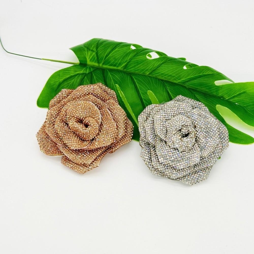 3D Rose Flower Brooch Fabrics Sparkling Rose Brooch Fabrics New Sew-On Applique Sewing Supplies