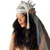 French Style Bride Lace Bow Long Headband Retro Embroidered Bride Wedding Headwear Wedding Veil