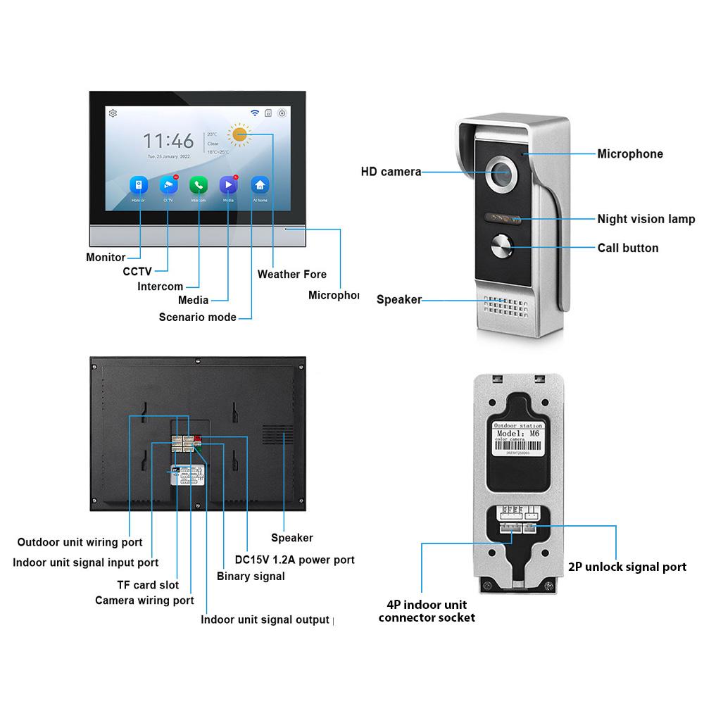 1080P Wireless Video Doorbell Camera with Monitor TY APP WiFi 7 Inch Touch Screen Video Door Phone