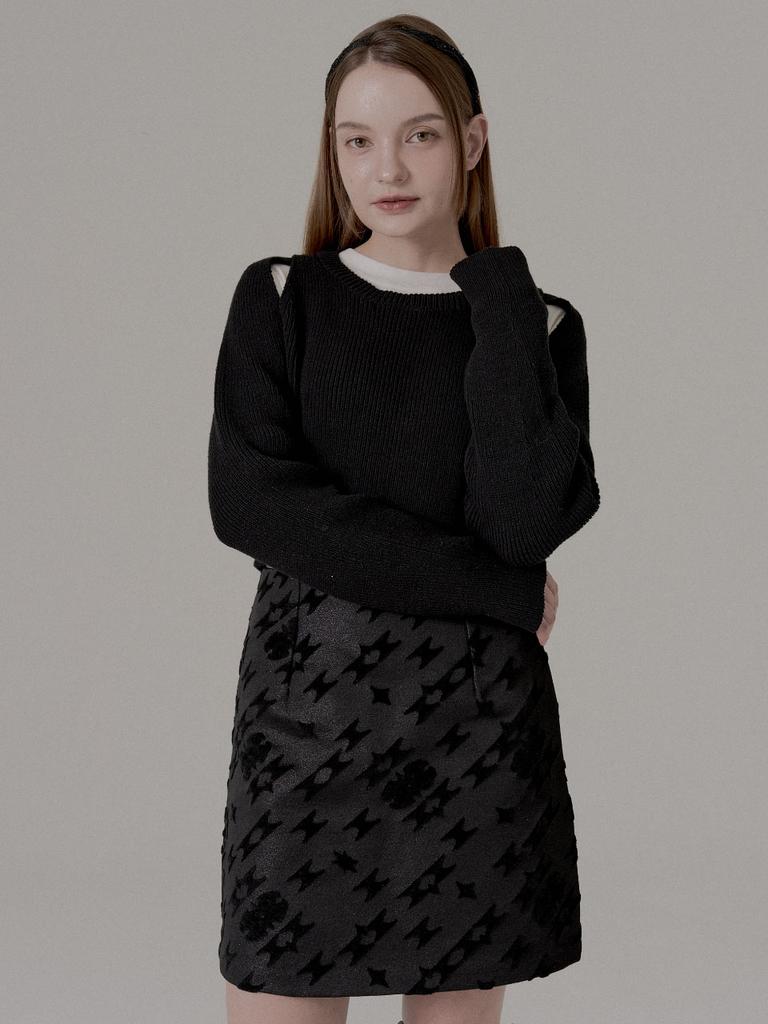 Priang Jacquard Fur Skirt - Black