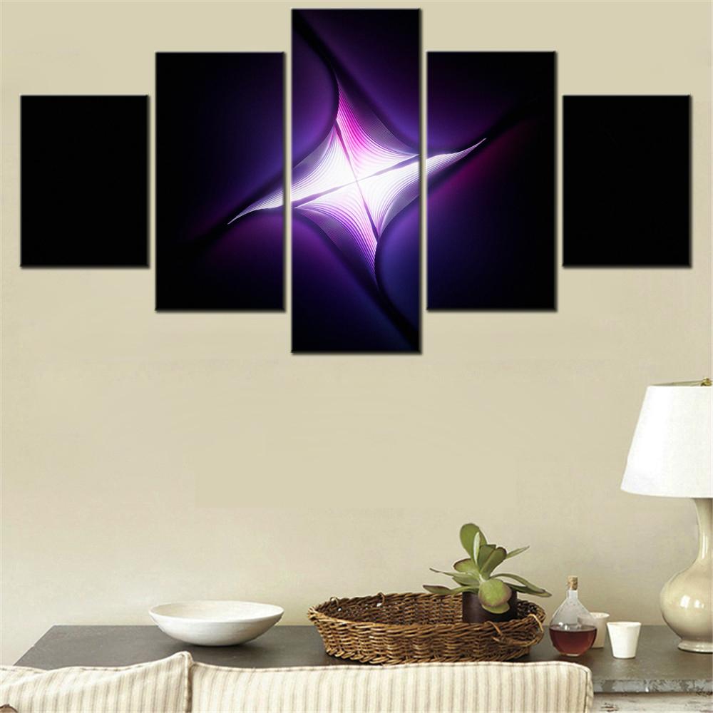 5 Pieces Canvas Wall Arts Poster Painting Abstract Neon Glow Fractal Wallpaper Home Decor Picture Printing Living Room Mural
