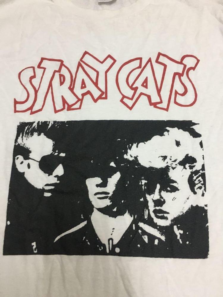 Подарок для фанатов Stray Cats Белая футболка Хлопок Полный размер Унисекс Футболка