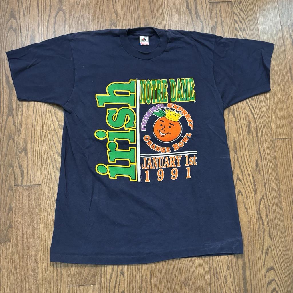 Vintage 90s Notre Dame College Football T Shirt Orange Bowl Tee