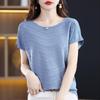 Women's Short Sleeve Ice Silk Crew Neck Bamboo Wave T-Shirt - Versatile, Loose Fit, Ideal for Spring/Summer Commute