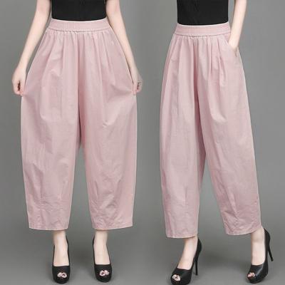 Хлопковые тонкие брюки большого размера с высокой талией, свободные, укороченные, для женщин, летние, новые рабочие брюки-фонарики, повседневные и облегающие
