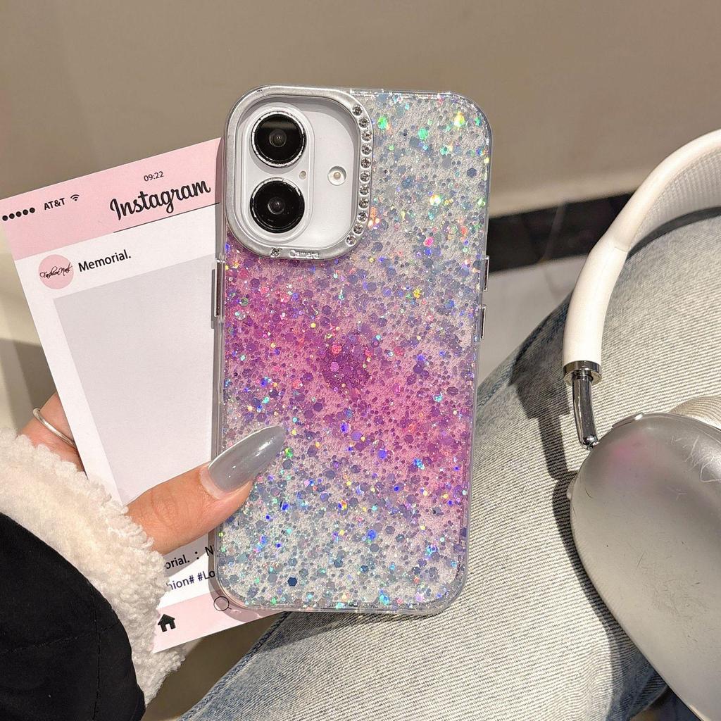 Чехол-градиент с блестками и стразами для iPhone 16/17 Pro Max с защитой объектива IMD