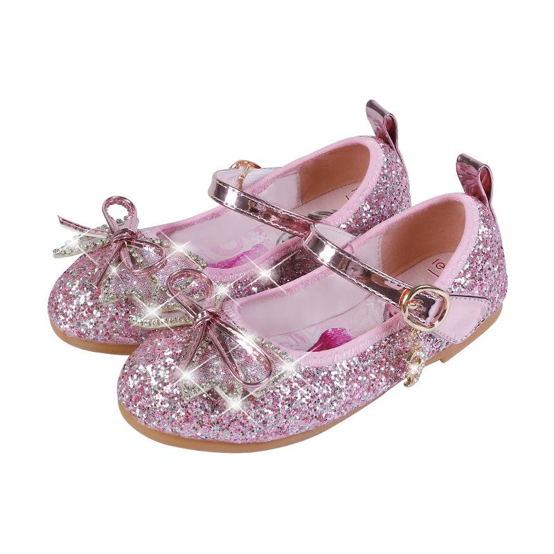 Girls' princess shoes, new spring and summer crystal shoes, little girls' flat shoes, fashionable children's leather shoes, soft-soled single shoes