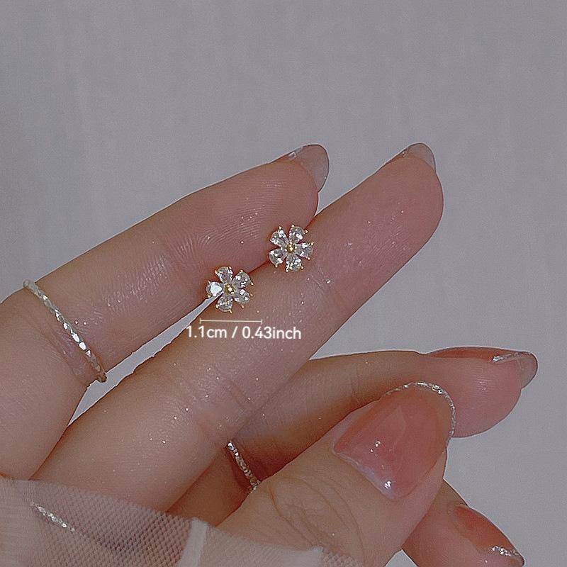 Серьги-гвоздики из серебра S925 с мини-цветами, Алмазные серьги, Маленькие серьги-гвоздики для козелка уха