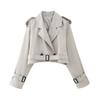 Vintage Belt Cropped Trench Jacket Women Long Sleeve Lapel Fashion Coat Autumn Winter Double Breasted Tops Female Streetwear