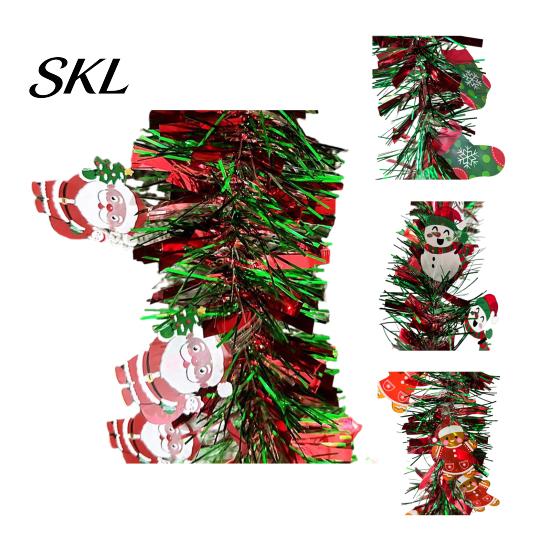 Santa Claus Snowflake Door Hangers 78.7 Inch Green Red Christmas Tinsel Garland, Metallic Twist Hanging Holiday Party Ornaments Garland with