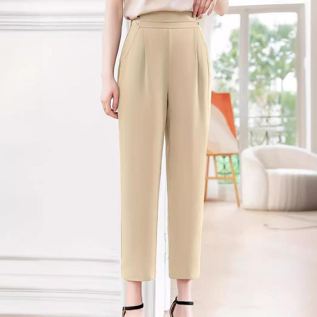 Летние женские брюки больших размеров с эластичной талией, повседневные, однотонные, эластичные, на щиколотке, брюки Nine Tenths