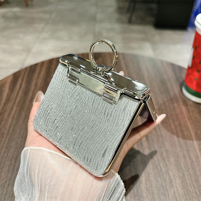 Pura X Foldable Phone Case With Water Ripple Electroplating Ring Kickstand Glitter Hinge Shockproof PC Leather Cover