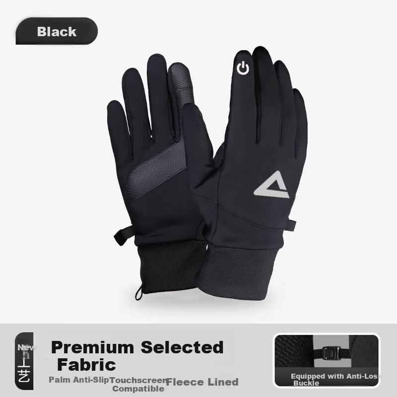 PEAK Cycling Gloves Unisex Autumn Winter Waterproof Mountain Bike Outdoor Sports Non-slip Touchscreen Warm Gloves Black