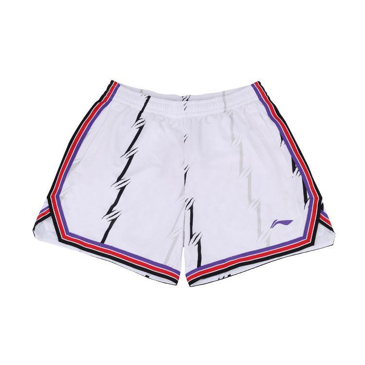 Li Ning Basketball Series Striped Elastic Breathable Mesh Sports Shorts Men Shorts White AAPU075-2