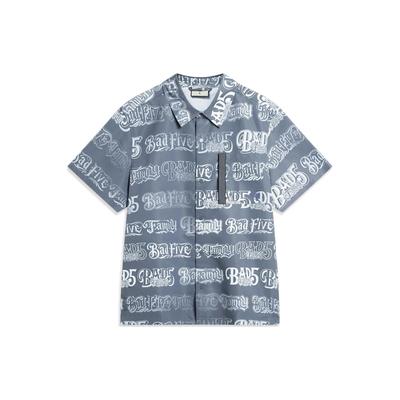 Li Ning X Mister Cartoon Collaboration Badfive All Over Print Свободная повседневная рубашка с коротким рукавом Мужские рубашки Темно-серый водно-голубой ASHT501-1