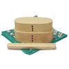 Natural Cedar Bentwood Lunch Box with Urethane 1000ml Wooden Chopstick and Kyoto Furoshiki Wrapping and Dokudami Green Version Two-Tier Coating,