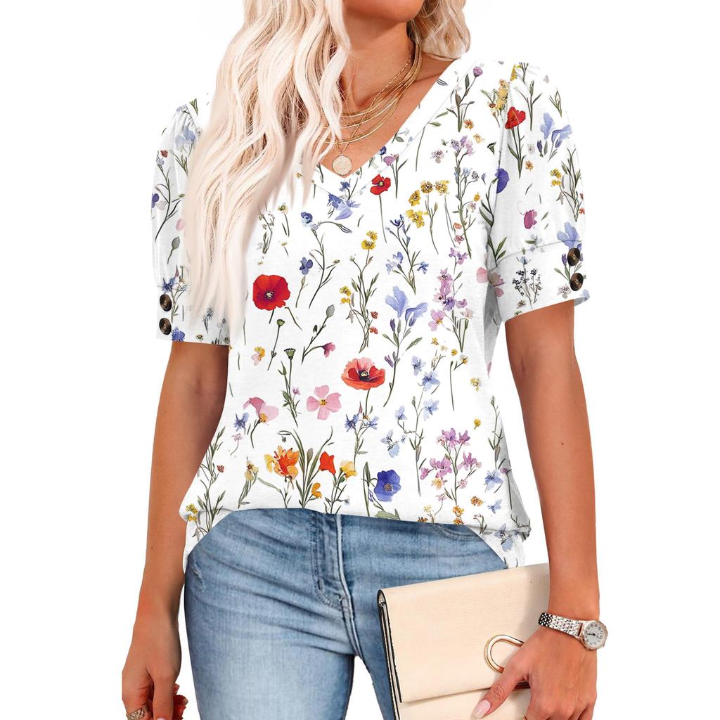 Женские топы с коротким рукавом, рубашки на пуговицах, V-образный вырез, модные наряды, блузки, повседневные
