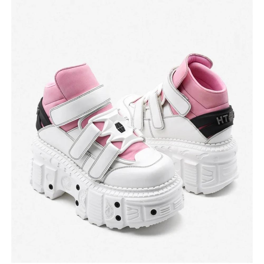 Готические ботильоны, женские кроссовки, новая панк-стиль, женская обувь на шнуровке, высота каблука, обувь на платформе, женский металлический декор