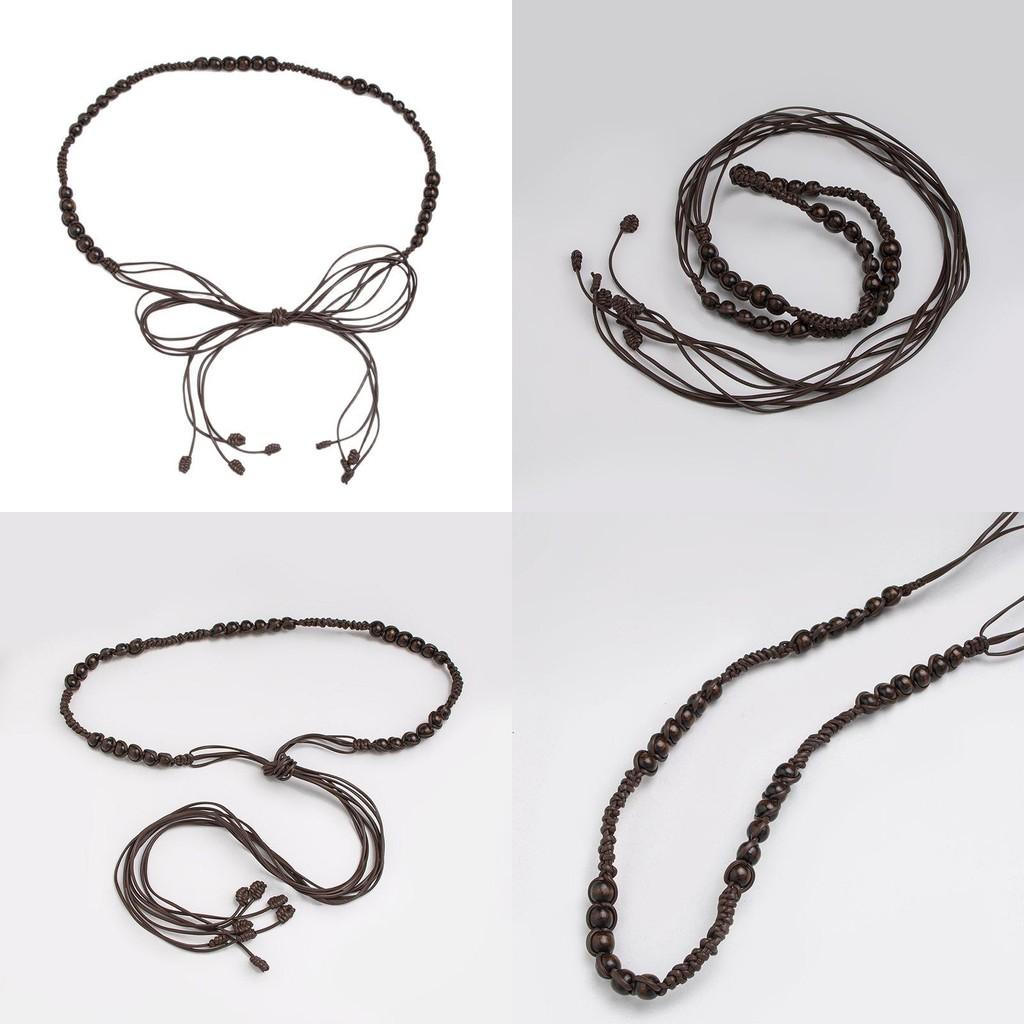 Bohemian Rope Waist Band With Wooden Beads Handmade Tie For Retro Casual Outfits