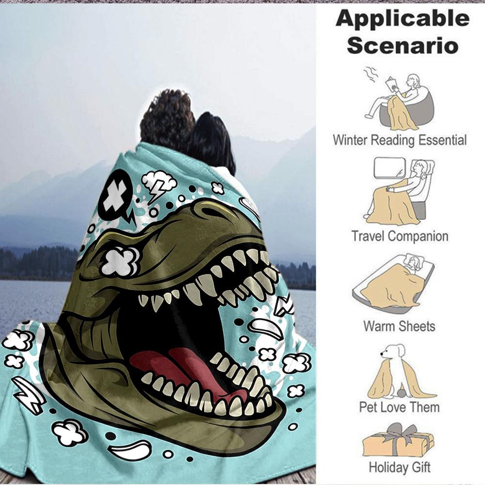1pc Dino Roar Lightweight Flannel Blanket, Comfortable and Warm Blanket, for Office and Camping Sofa Bed, Livingroom084