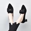 Pointed Head Deep Mouth Single Shoes Women's Shoes Spring New Bow Sheepskin Thick Heel High Heels Women's Work Shoes