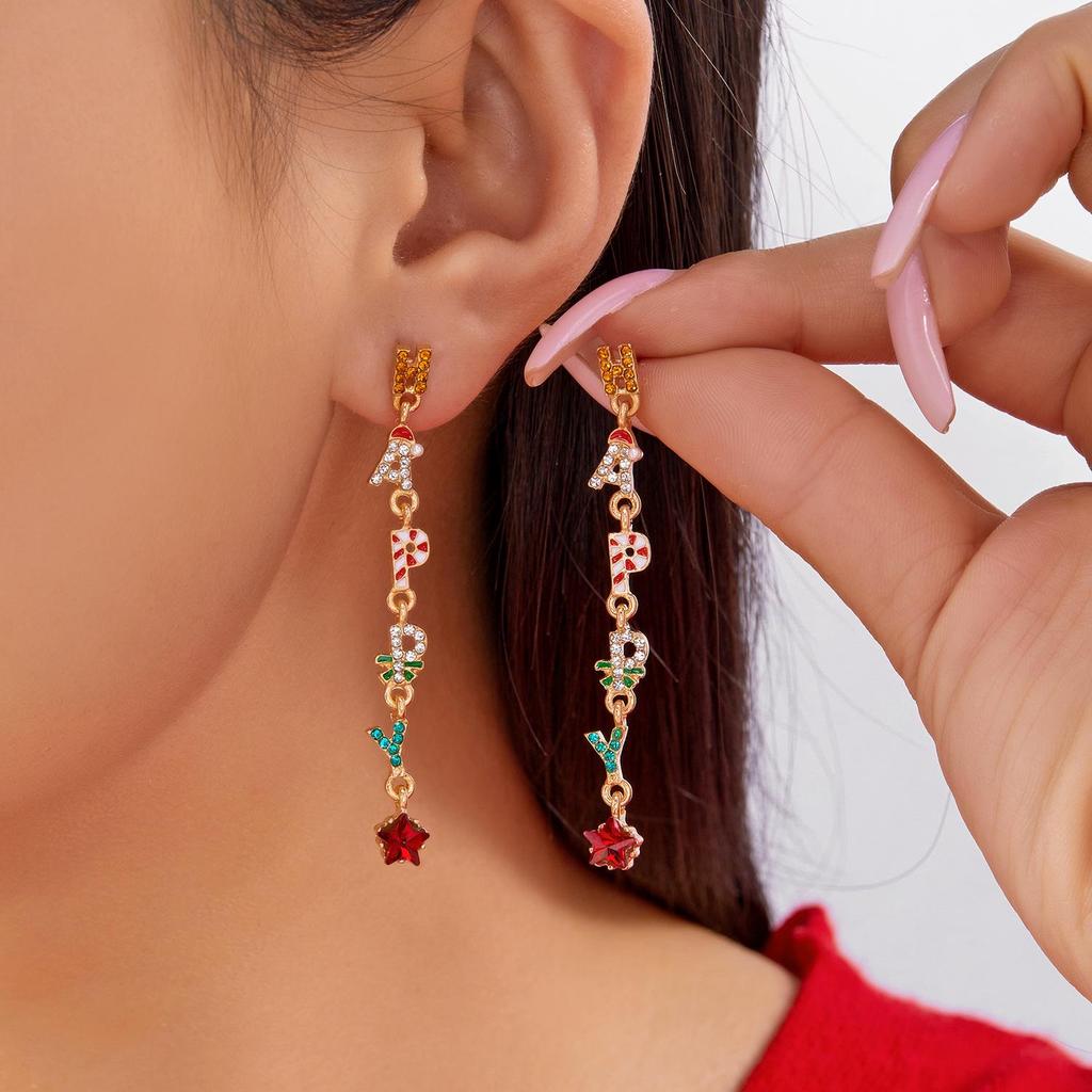 Colorful Rhinestone Christmas Tree Earrings: Unique, Luxurious, and Exaggerated Festive Style