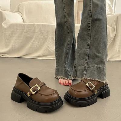 Модные женские туфли-лодочки на платформе, женская обувь с круглым носком, лоферы на среднем каблуке 39, стильная нескользящая обувь, элегантное платье, модный шик