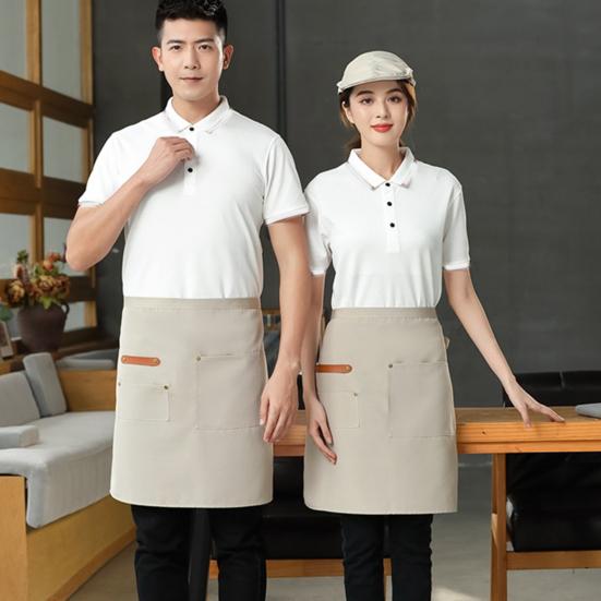 Half Apron with Pockets Waterproof Apron Stain-Resistant for Server Chef Cloth Solid Color Kitchen