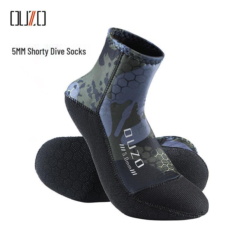 OUZO 5mm Camouflage Non-Slip Dive Booties: Shorty Snorkeling & Swimming Socks, Wear-Resistant & Warm for Beach.